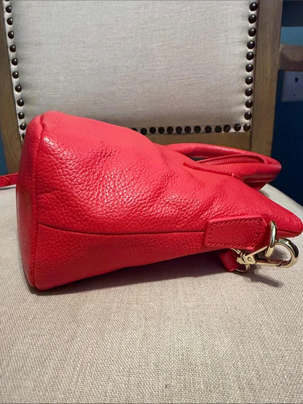 Barneys New York “Monica” Vibrant Red Pebbled Leather Mini Tote/Satchel